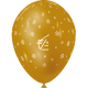 Ballon gonflable orange, vue de face, intégrant un marquage blanc au centre et des éléments graphiques répartis tout autour du b
