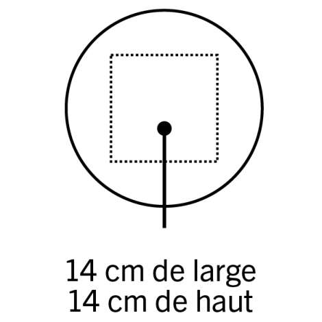 Schéma d’un ballon rond avec une zone carrée de personnalisation délimitée au centre, sans marquage visible.
