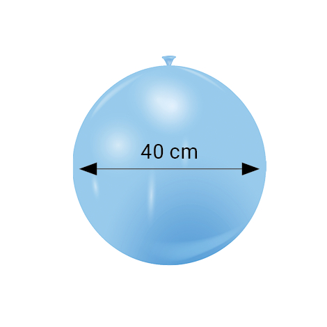 Ballon gonflable bleu de forme ronde, présenté de face avec une indication de diamètre, sans marquage visible.