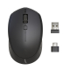 Souris sans fil noire vue de dessus, accompagnée de ses deux récepteurs USB Type-A et USB Type-C, sans marquage publicitaire vis Souris sans fil noire vue de dessus, accompagnée de ses deux récepteurs USB Type-A et USB Type-C, sans marquage publicitaire vis