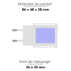 Schéma présentant le chargeur secteur blanc vu de côté, avec indication de ses dimensions et d’une zone de marquage rectangulair Schéma présentant le chargeur secteur blanc vu de côté, avec indication de ses dimensions et d’une zone de marquage rectangulair