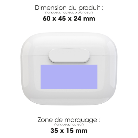 Vue du boîtier fermé indiquant ses dimensions de 60 x 45 x 24 mm et une zone de marquage de 35 x 15 mm sur la face avant.