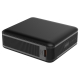 Batterie externe noire au format carré compact, présentée en vue trois-quarts. Les différents ports et commandes sont visibles s Batterie externe noire au format carré compact, présentée en vue trois-quarts. Les différents ports et commandes sont visibles s