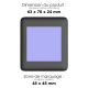 Vue de dessus de la batterie externe indiquant ses dimensions de 63 x 70 x 24 mm et une zone de marquage carrée de 45 x 45 mm su Vue de dessus de la batterie externe indiquant ses dimensions de 63 x 70 x 24 mm et une zone de marquage carrée de 45 x 45 mm su
