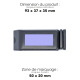 Support de voyage pour smartphone noir présenté à plat, avec indication des dimensions du produit et de la zone de marquage situ Support de voyage pour smartphone noir présenté à plat, avec indication des dimensions du produit et de la zone de marquage situ