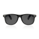 Vue de face des lunettes audio avec monture noire et verres teintés, sans personnalisation visible.