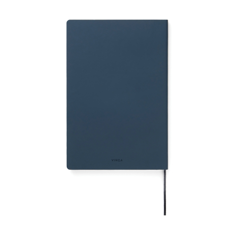 Carnet de notes souple bleu foncé présenté fermé de face, avec couverture mate, angles arrondis et ruban marque-page noir dépass