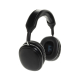 Vue du dessus d’un casque audio noir replié à plat, avec coussinets rembourrés visibles de part et d’autre de l’arceau et marqua Vue du dessus d’un casque audio noir replié à plat, avec coussinets rembourrés visibles de part et d’autre de l’arceau et marqua