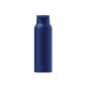 Gourde bleue présentée de face, avec corps cylindrique et bouchon intégrant un support circulaire replié. Gourde bleue présentée de face, avec corps cylindrique et bouchon intégrant un support circulaire replié.
