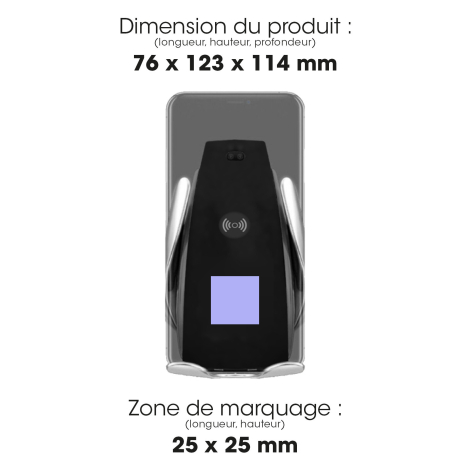 Support voiture avec dimensions et zone de marquage.