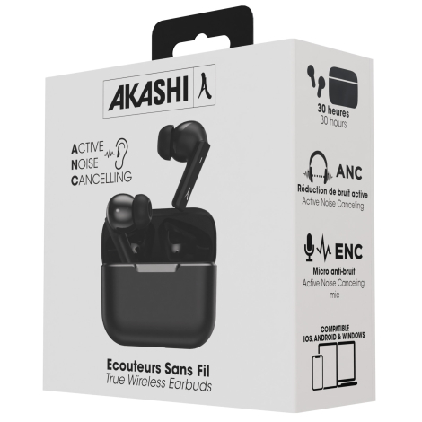 Packaging des écouteurs ANC et ENC.