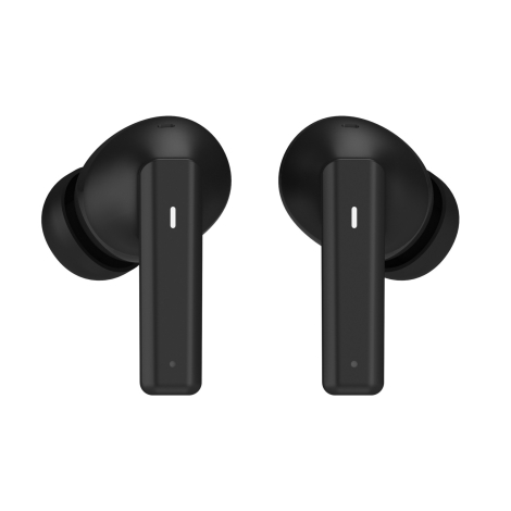 Écouteurs noirs avec embouts intra-auriculaires.