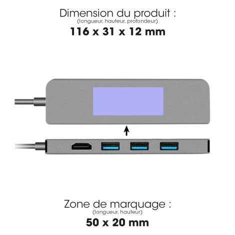 Hub avec dimensions et zone de marquage.