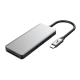Hub USB-C gris avec ports et lecteurs de cartes.