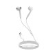 Écouteurs filaires blancs avec connecteur USB Type-C et télécommande intégrée, présentés déroulés sur fond blanc. Aucun marquage