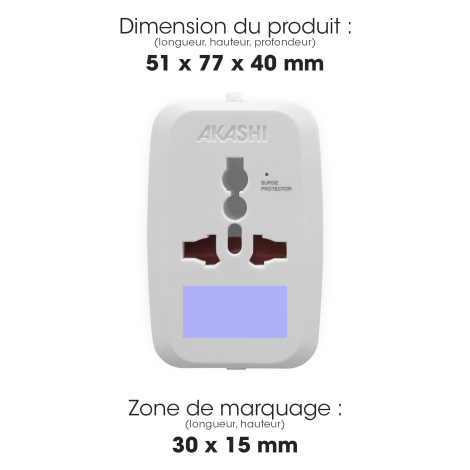 Adaptateur avec dimensions et zone de marquage.