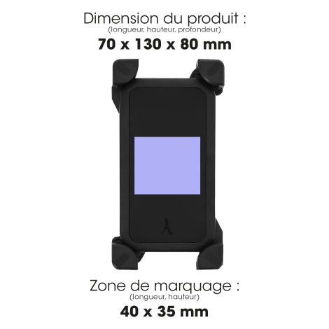 Support avec dimensions et zone de marquage.