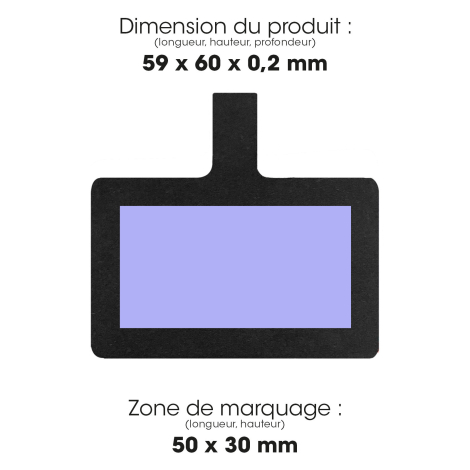 Languette avec dimensions et zone de marquage.