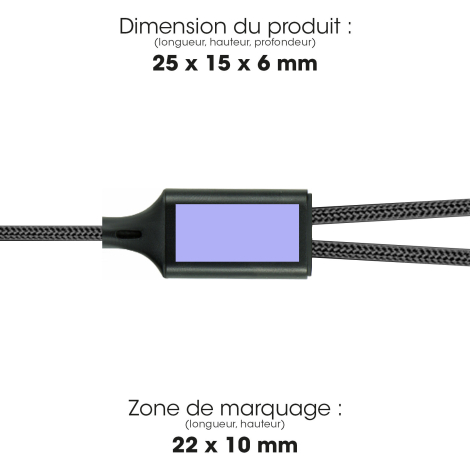 Boîtier central avec dimensions et zone de marquage.