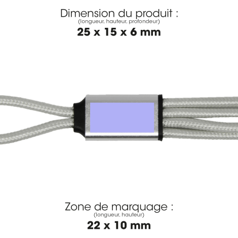 Boîtier central avec dimensions et zone de marquage.