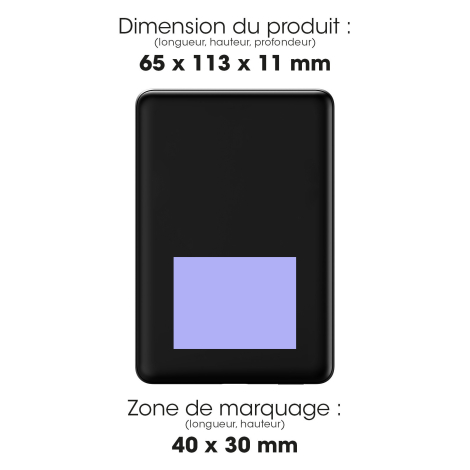 Batterie avec dimensions et zone de marquage.