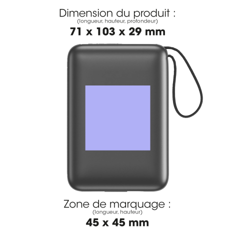 Batterie avec dimensions et zone de marquage.