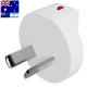 Adaptateur de prise à broches plates inclinées, destiné notamment à l’Australie, avec bouton rouge de verrouillage/déverrouillag