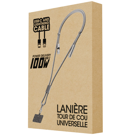 Câble présenté dans son emballage kraft.