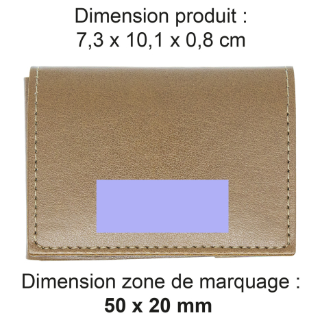 Porte-cartes avec dimensions et zone de marquage.