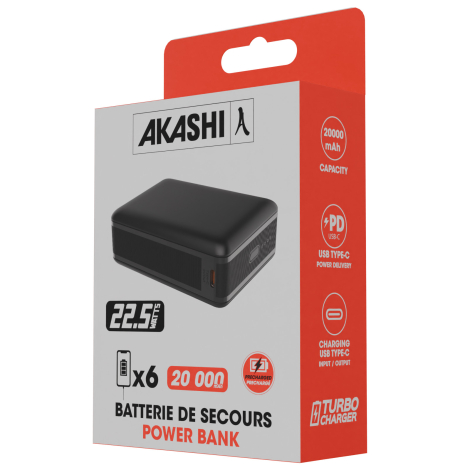 Packaging de la batterie externe 20 000 mAh.