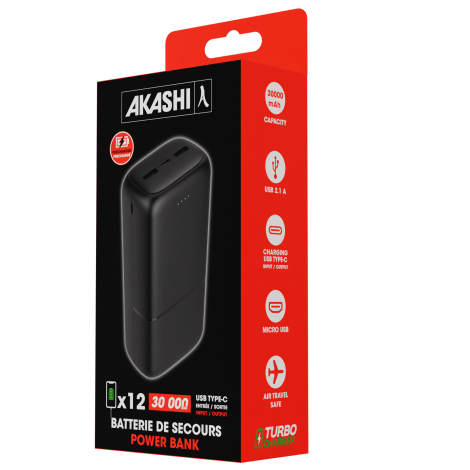 Packaging de la batterie externe 30 000 mAh.