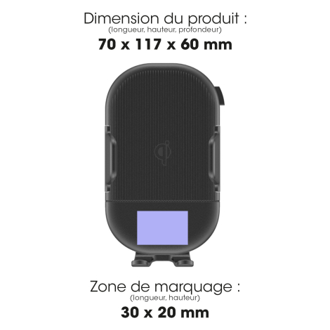 Support avec dimensions et zone de marquage.