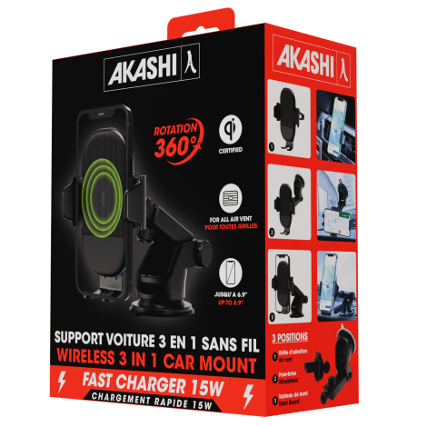 Packaging du support avec charge sans fil 15 W.