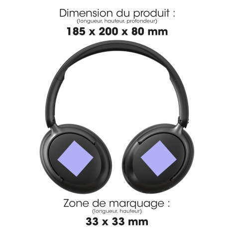 Casque avec dimensions et zones de marquage.
