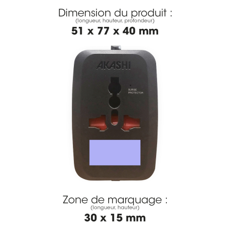 Adaptateur avec dimensions et zone de marquage.