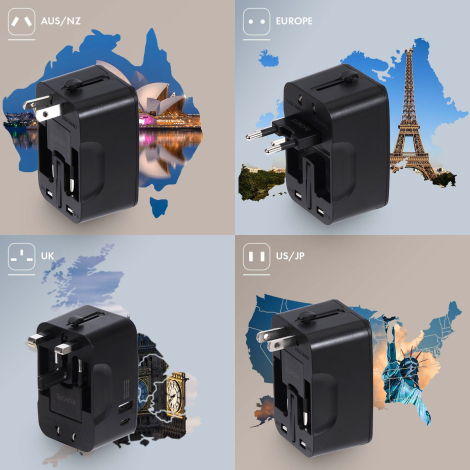 Quatre configurations de prises de l’adaptateur.