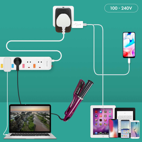 Adaptateur branché avec plusieurs équipements connectés.