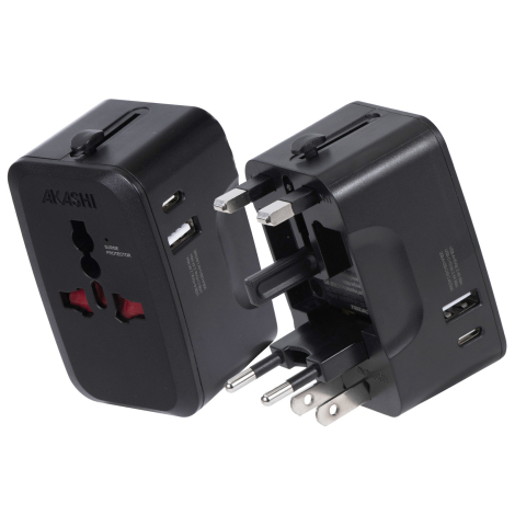 Adaptateur avec prises escamotables et ports USB.