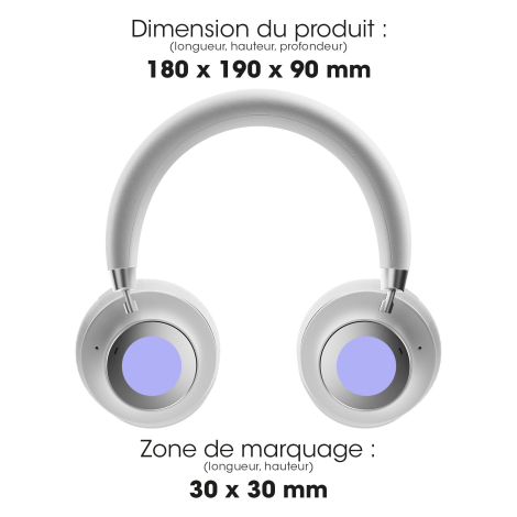 Casque avec dimensions et zones de marquage.