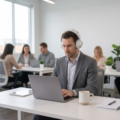 Casque utilisé dans un espace de travail partagé.