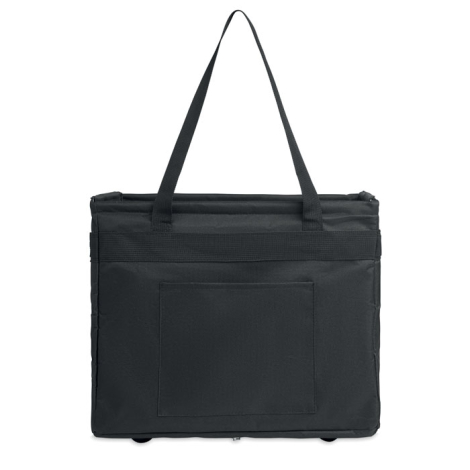 Sac organiseur présenté fermé à plat, porté par ses deux longues anses, avec sa poche frontale rectangulaire visible au centre.