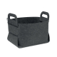 Panier de rangement en feutre gris foncé, ouvert et monté en volume, avec deux poignées découpées et des panneaux latéraux repli Panier de rangement en feutre gris foncé, ouvert et monté en volume, avec deux poignées découpées et des panneaux latéraux repli