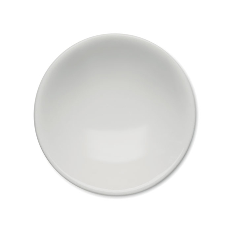 Vue de dessus de la coupelle ronde en céramique blanche destinée à recevoir le parfum.
