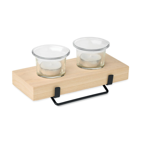 Porte-bougies publicitaire double en bois Irondle