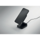 La station noire maintient un smartphone incliné sur son support supérieur, tandis qu’un témoin lumineux bleu apparaît sur la ba La station noire maintient un smartphone incliné sur son support supérieur, tandis qu’un témoin lumineux bleu apparaît sur la ba