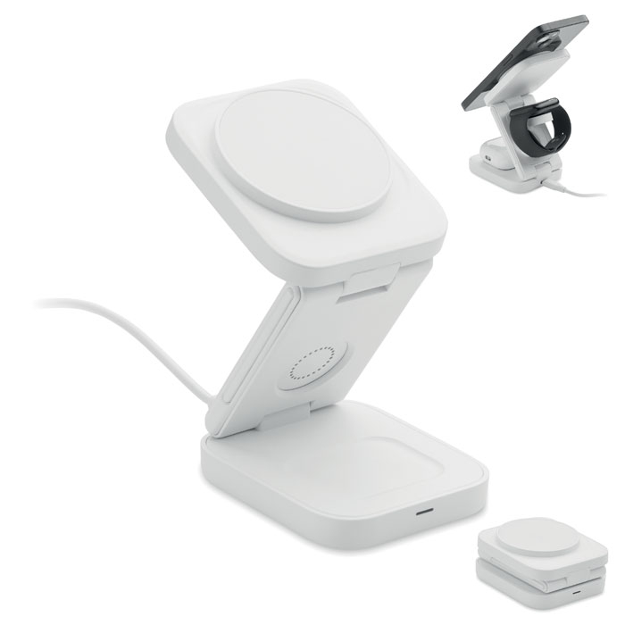 Station de charge 3-en-1 pliable personnalisable Satelit Blanc