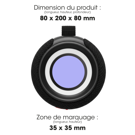 Enceinte avec dimensions et zone de marquage.