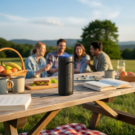 Enceinte utilisée lors d’un moment convivial.