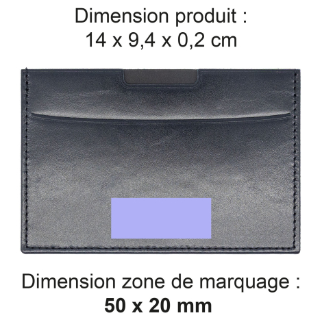 Étui avec dimensions et zone de personnalisation.