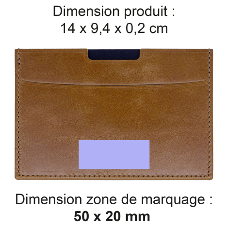 Étui avec dimensions et zone de personnalisation.